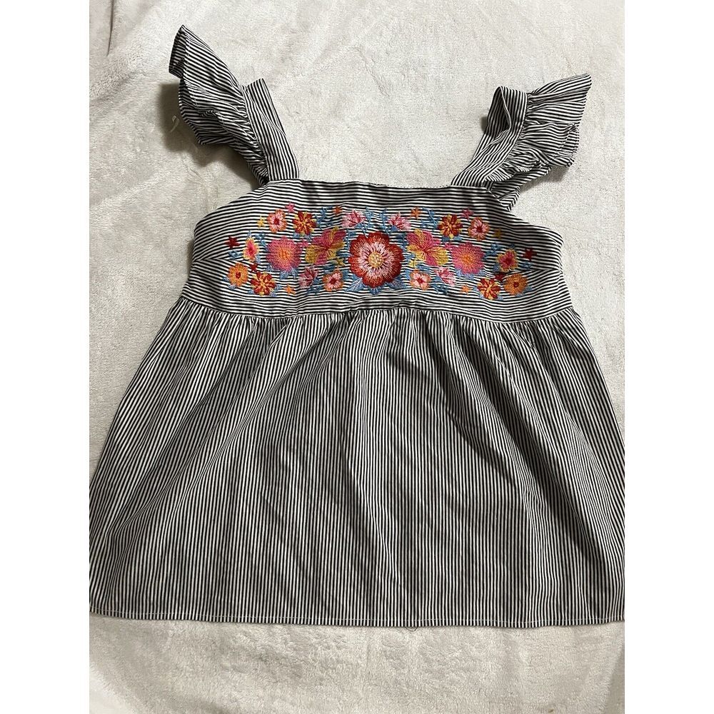 Savanna Jane‎ Blue & White Striped Floral Embroidered Sleeveless top Size S